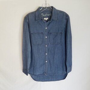 Madewell Women's Size XS Blue Chambray Denim Hi Lo Button Front Shirt Top